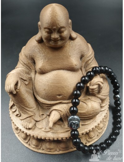 Création bracelet en pierre Onyx et une tête de Bouddha Hématite